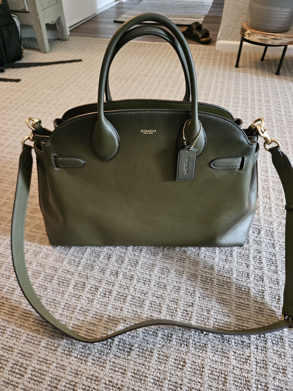 COACH Olive Green EMPIRE 40 Leather Satchel with Shoulder Strap